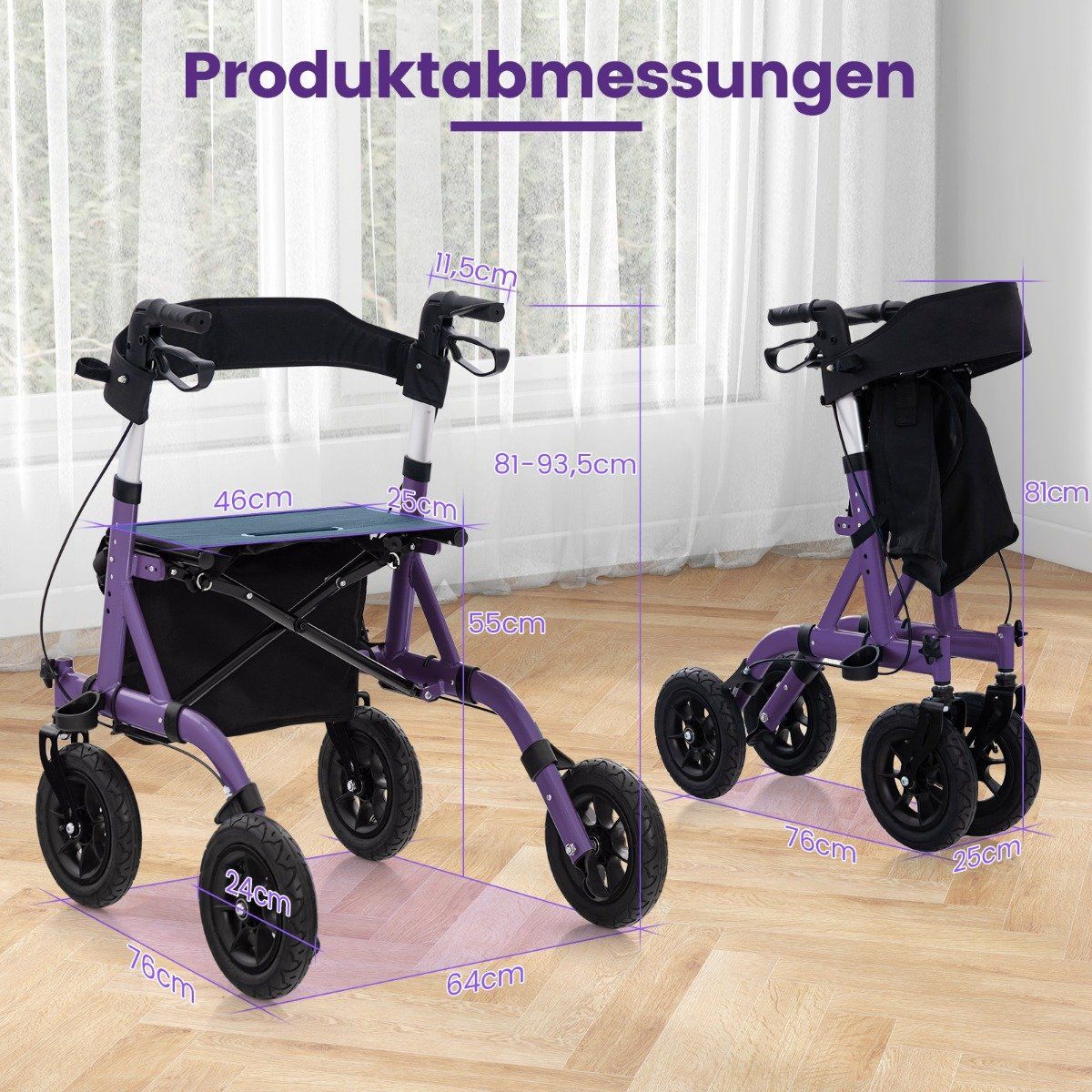 Foldable Lightweight Rollator with Seat, Aluminum, 136 kg Capacity