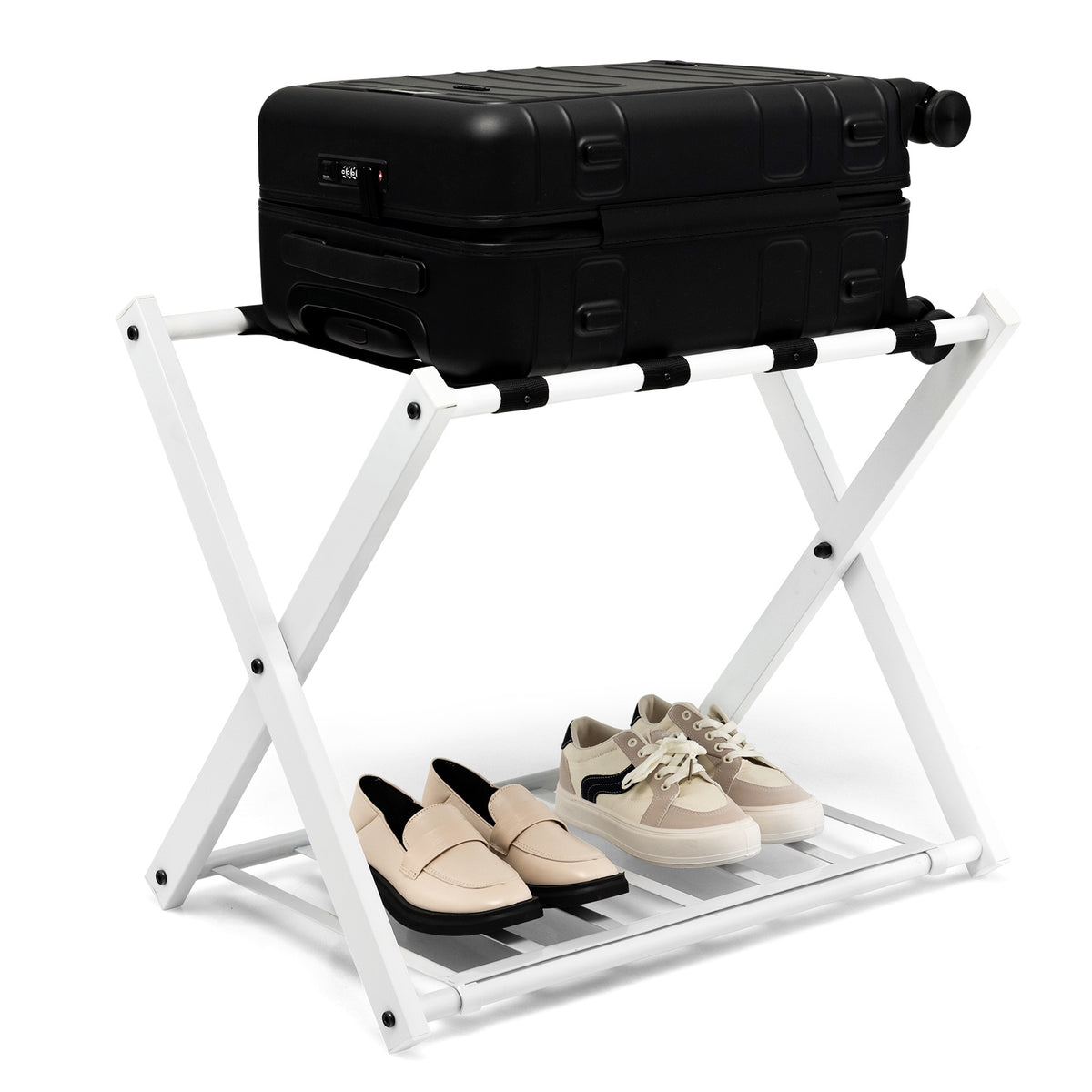 Foldable Luggage Rack, 2-Tier Metal, 60 kg, White