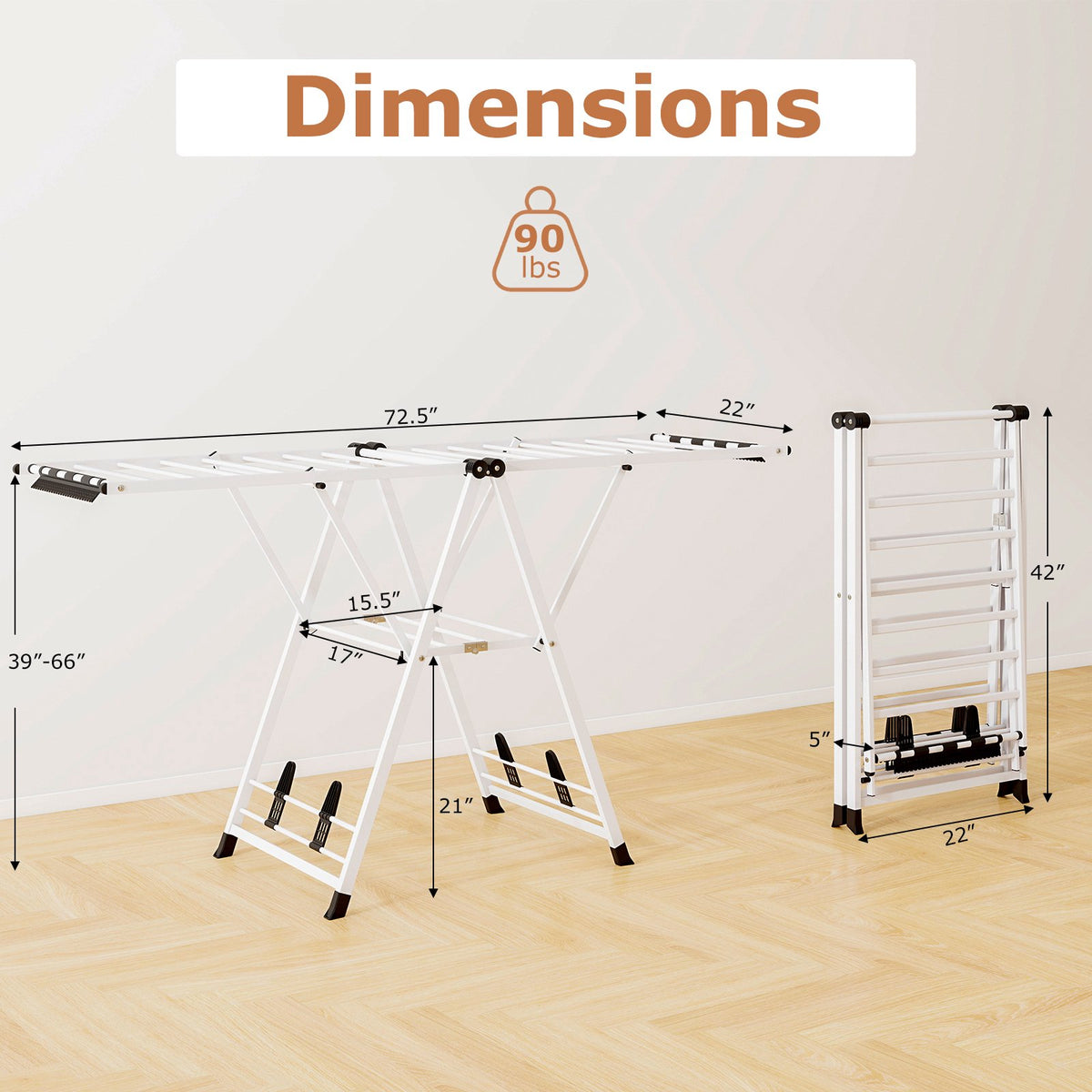 Foldable Metal Clothes Drying Rack With Adjustable Wings