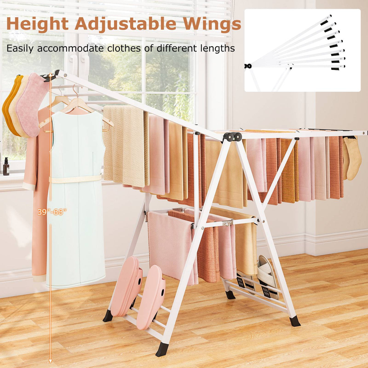 Foldable Metal Clothes Drying Rack With Adjustable Wings