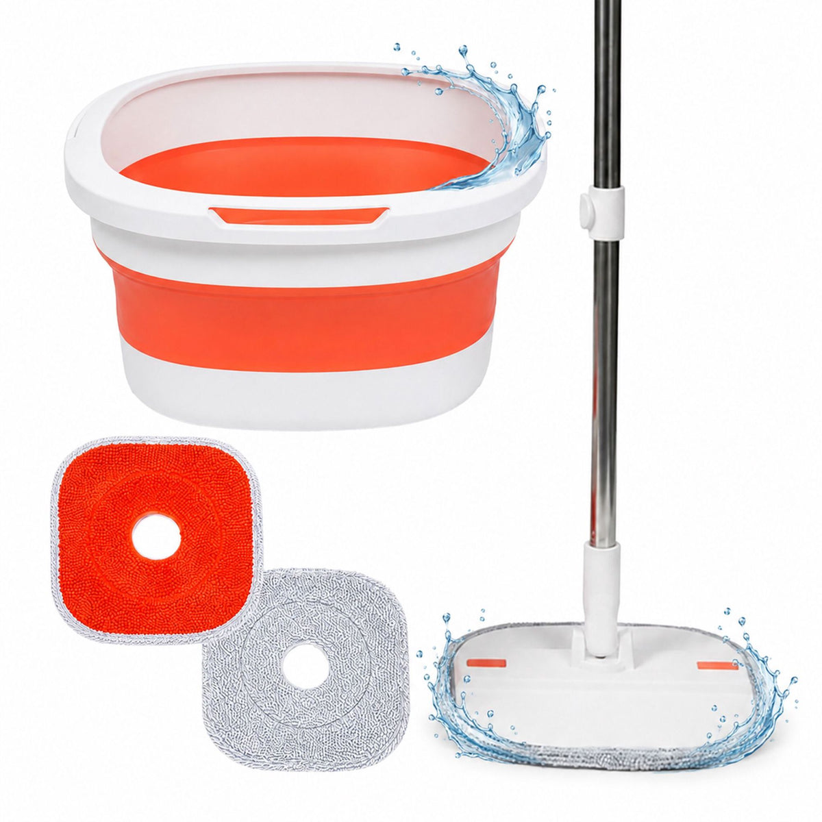 Foldable Mop Set with Microfibre Pads and Wringing System
