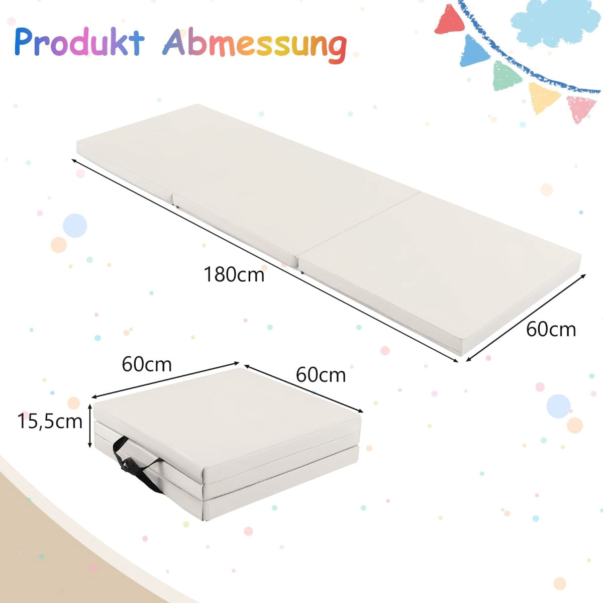 Foldable Non-Slip Gymnastics Mat, 180x60x5 cm, Gray-Beige