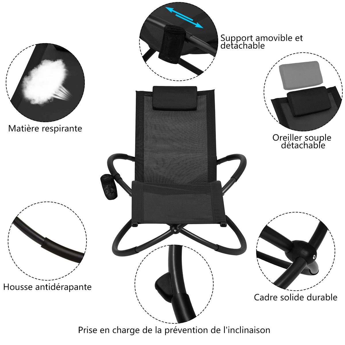 Foldable Outdoor Rocking Recliner, Cup Holder, 180 kg