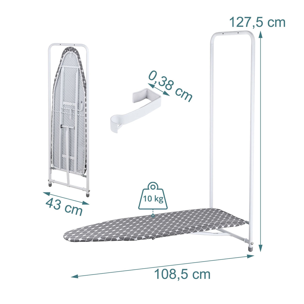 Foldable Over-Door Ironing Board, Steel Frame, 108.5x43 cm
