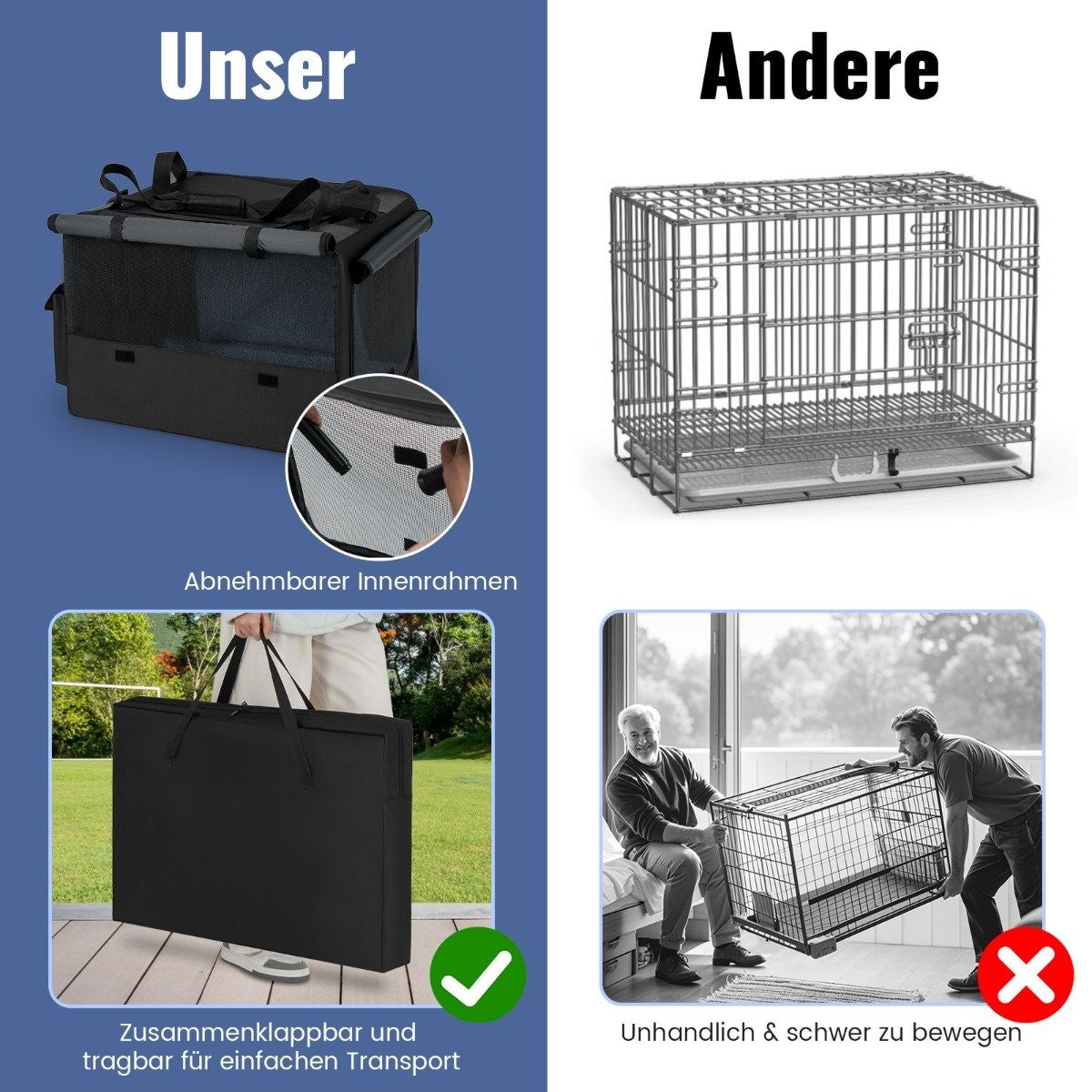 Foldable Pet Carrier with Dual Openings, Mesh Basket, 80x60x42 cm