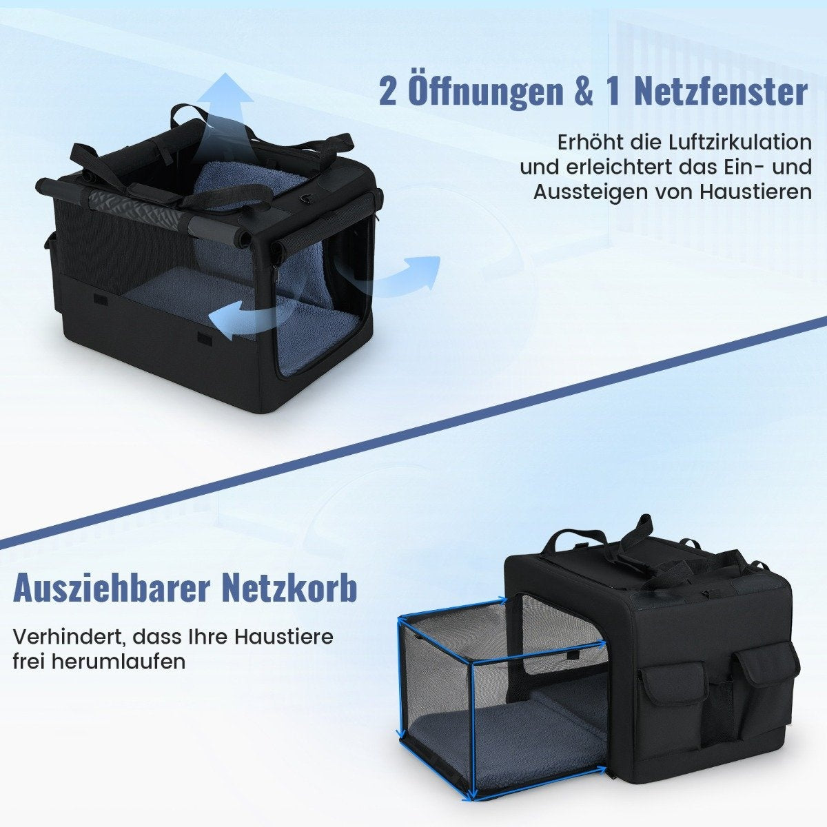 Foldable Pet Carrier with Dual Openings, Mesh Basket, 80x60x42 cm
