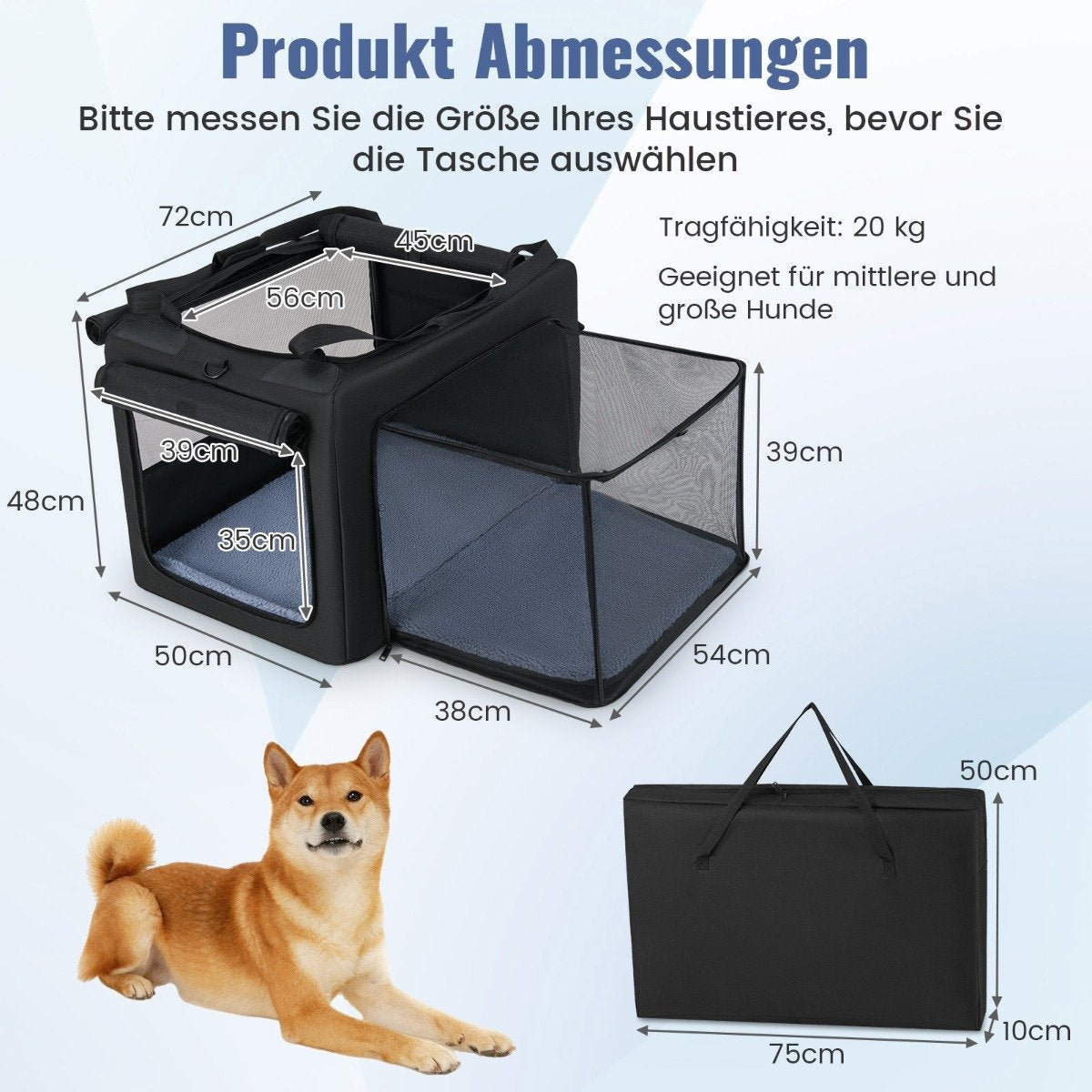 Foldable Pet Carrier with Dual Openings & Mesh Basket, 88x72x48 cm