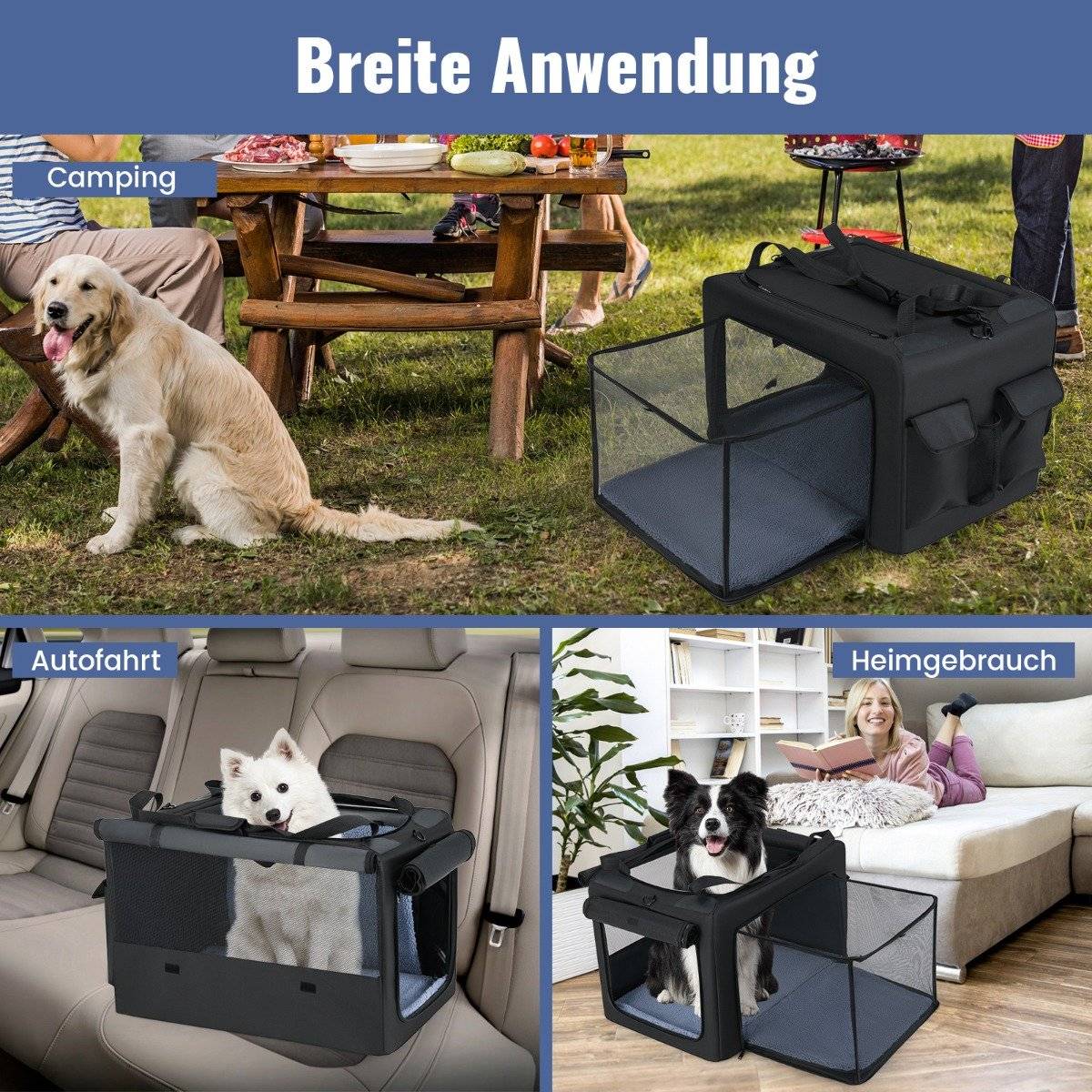 Foldable Pet Carrier with Dual Openings & Mesh Basket, 88x72x48 cm