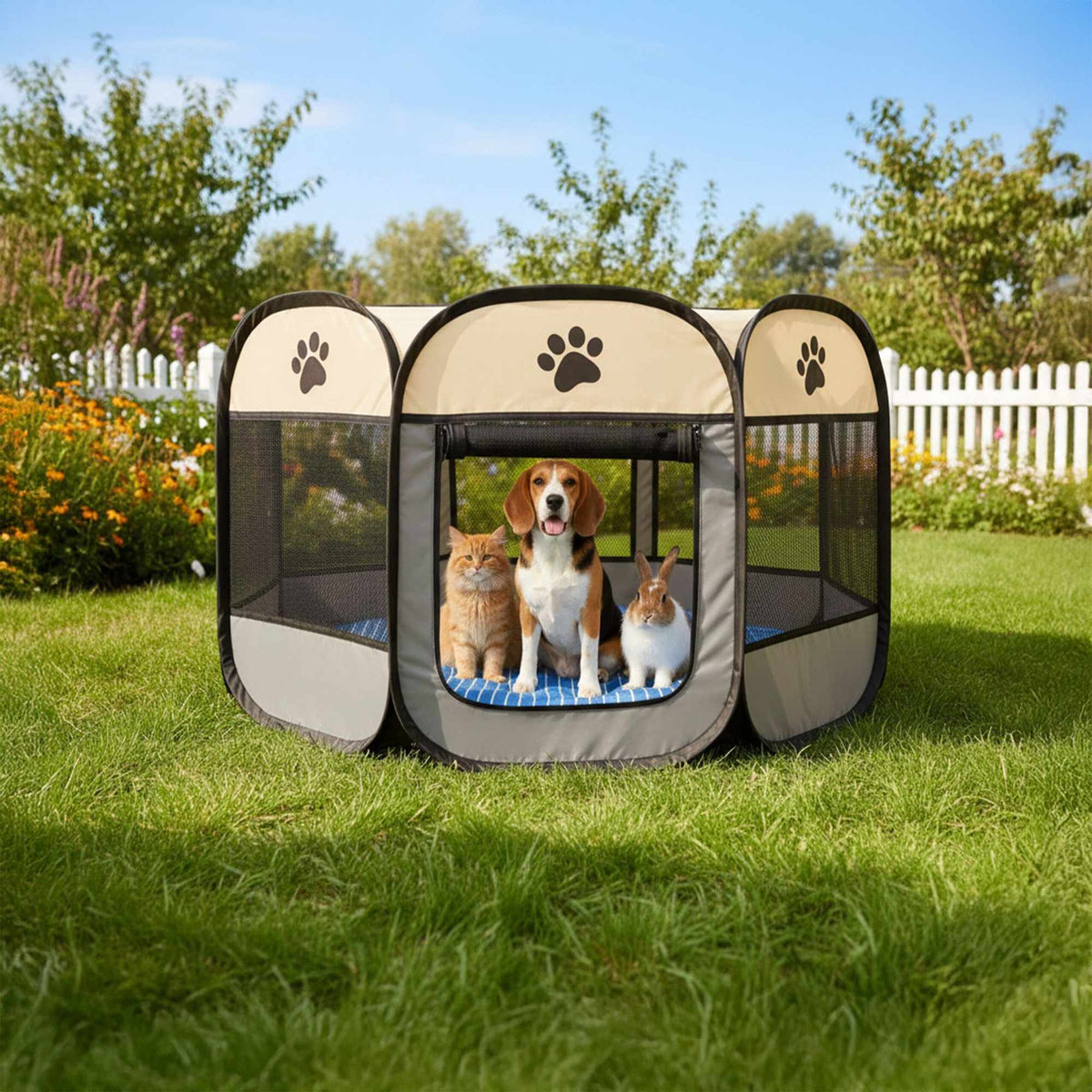 Foldable Pet Playpen, Indoor/Outdoor, Mesh Windows