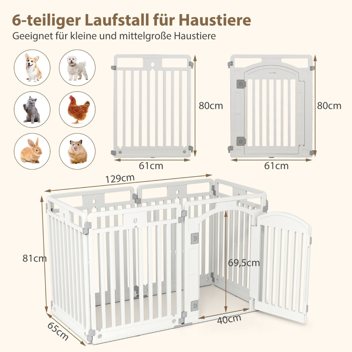 Foldable Pet Playpen with Lockable Door, 6 Panels, White