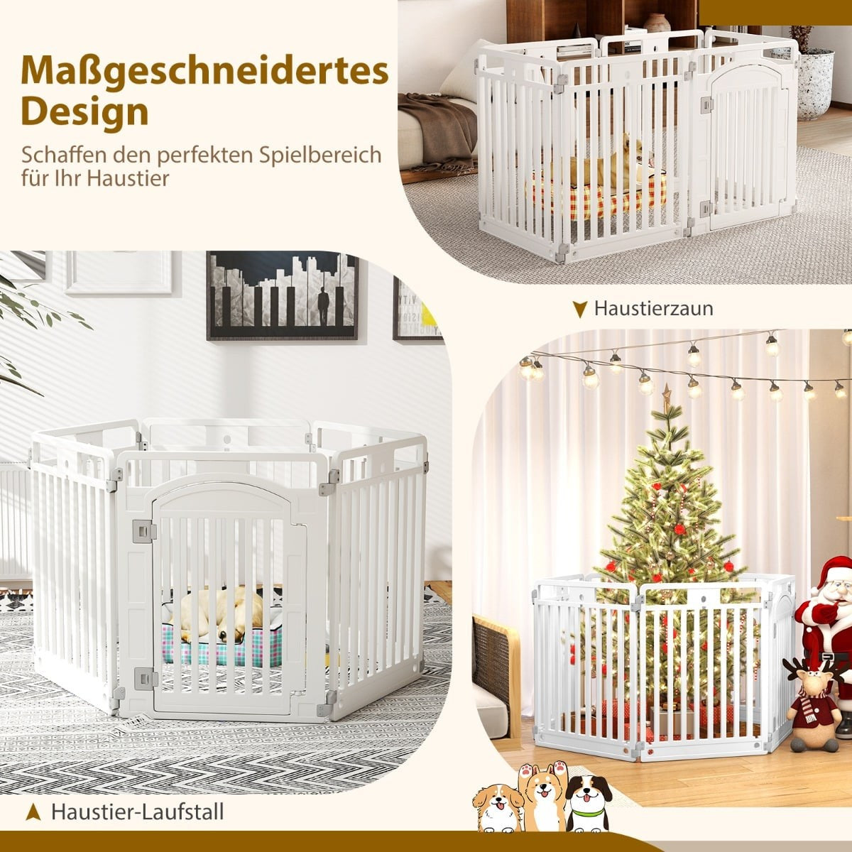 Foldable Pet Playpen with Lockable Door, 6 Panels, White