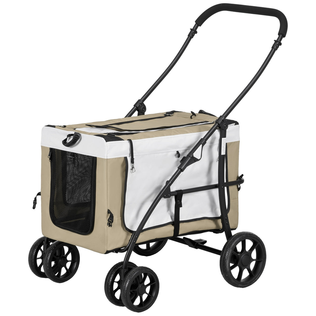 Foldable Pet Stroller for Dogs Cats, Detachable Carry Bag, Shoulder Straps, 4 Wheels with Brakes, 600D Oxford 81 x 58 x 97.5cm Khaki