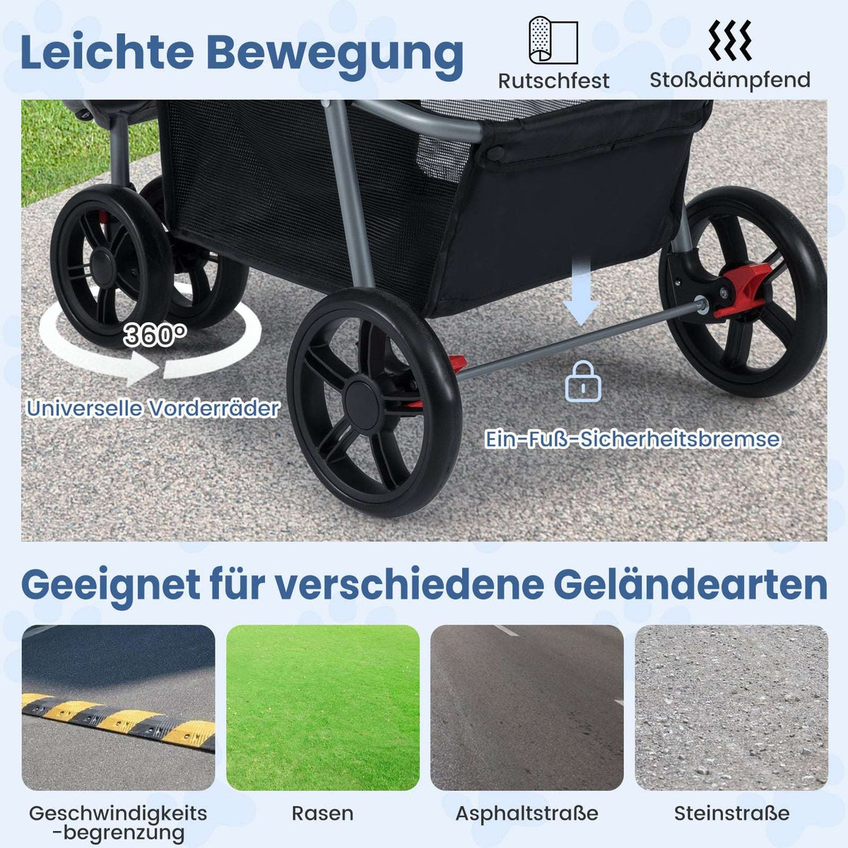Foldable Pet Stroller with Adjustable Canopy, Blue