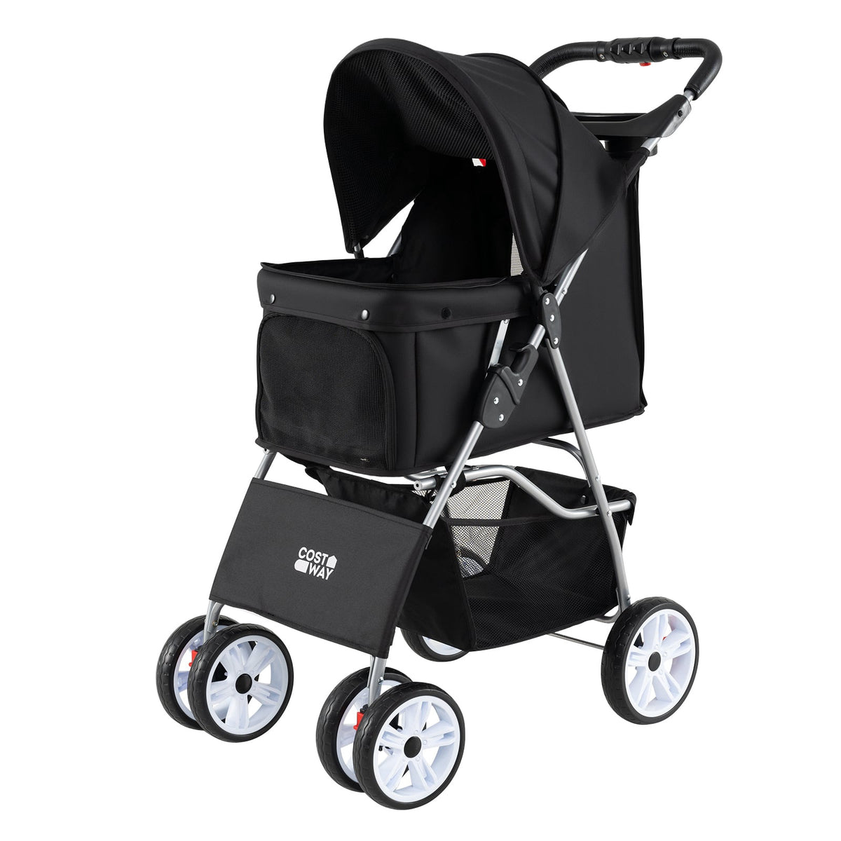 Foldable Pet Stroller with Mesh, All-Terrain Wheels, Black