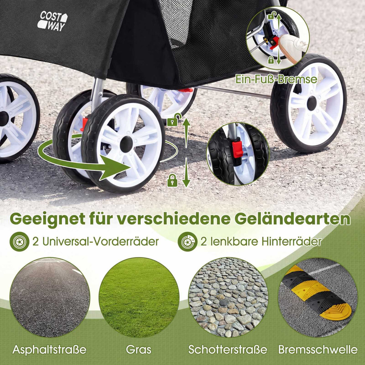 Foldable Pet Stroller with Mesh, All-Terrain Wheels, Black