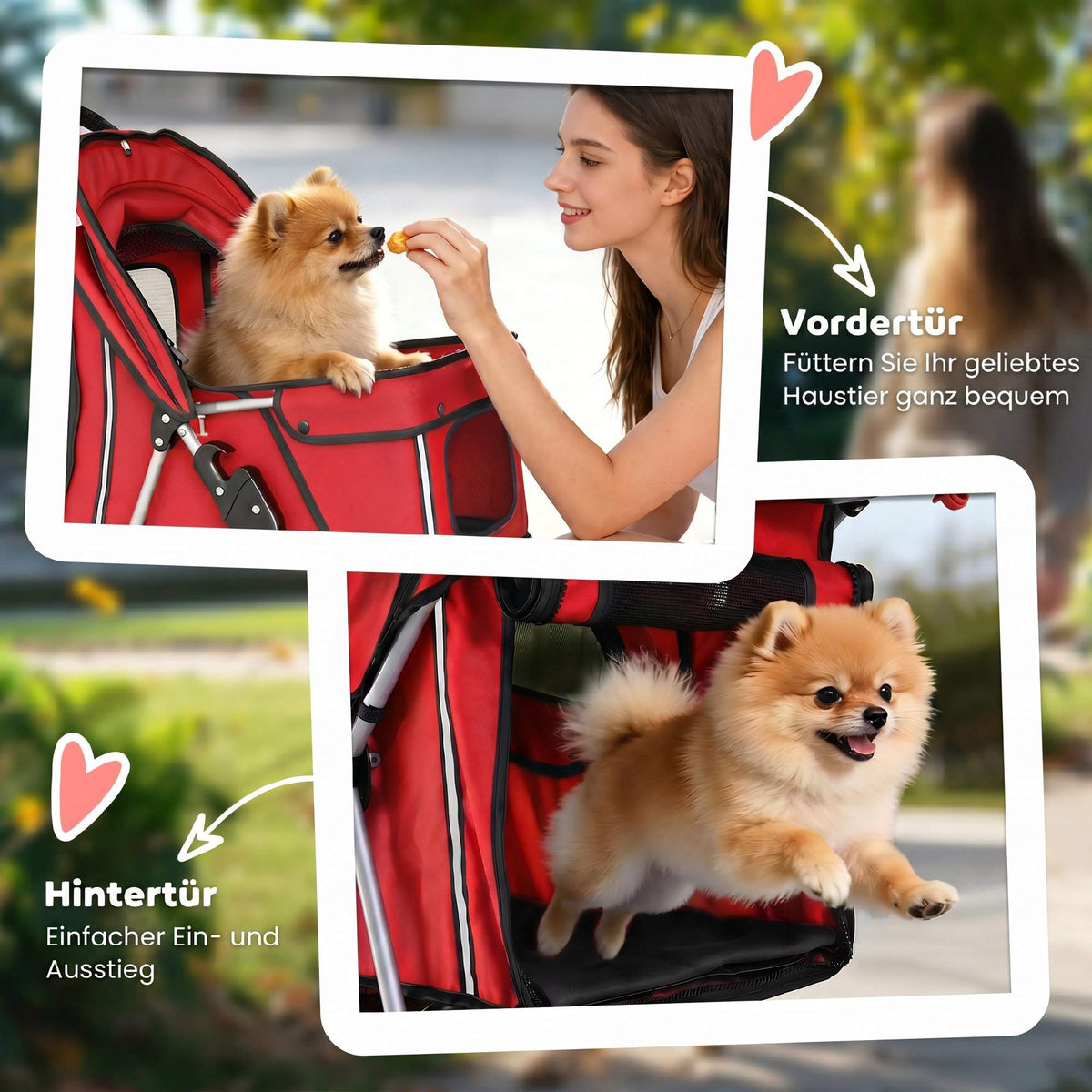 Foldable Pet Stroller with Storage, Red, for Small Dogs