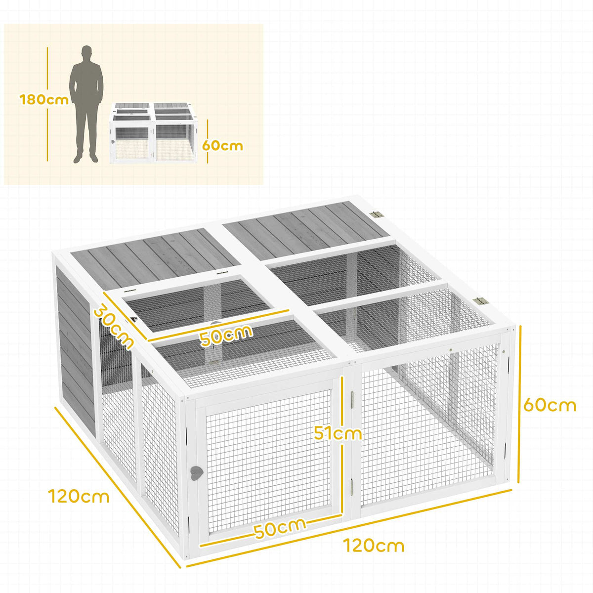 Foldable Rabbit Hutch, Indoor/Outdoor, Light Grey Wood