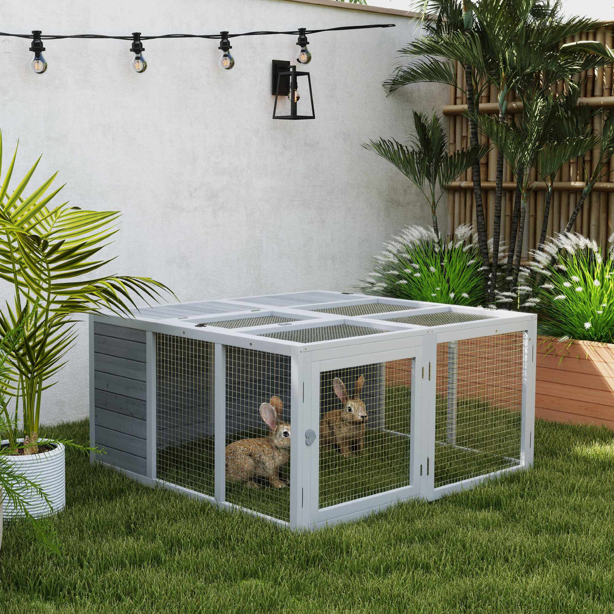 Foldable Rabbit Hutch, Indoor/Outdoor, Light Grey Wood