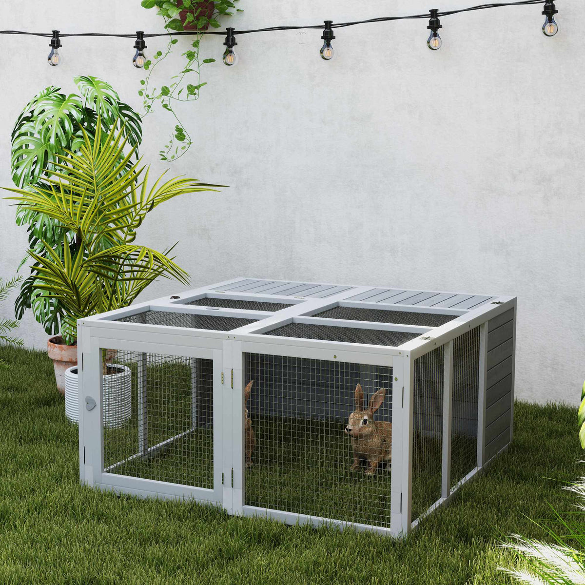 Foldable Rabbit Hutch, Indoor/Outdoor, Light Grey Wood