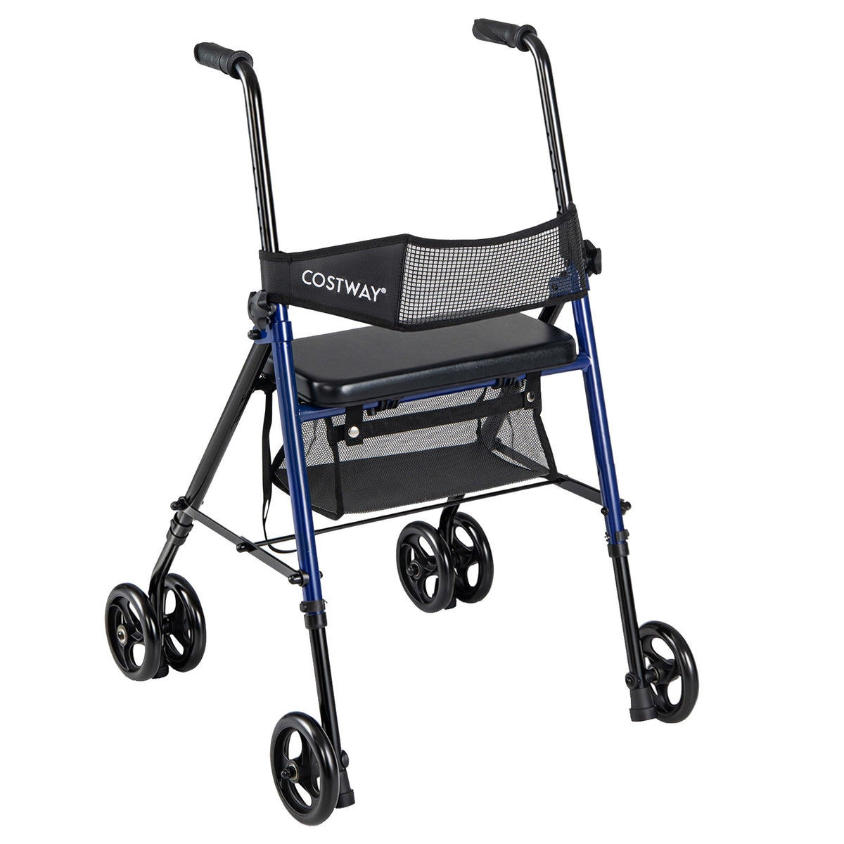 Foldable Rollator with Seat, Adjustable Height, Blue