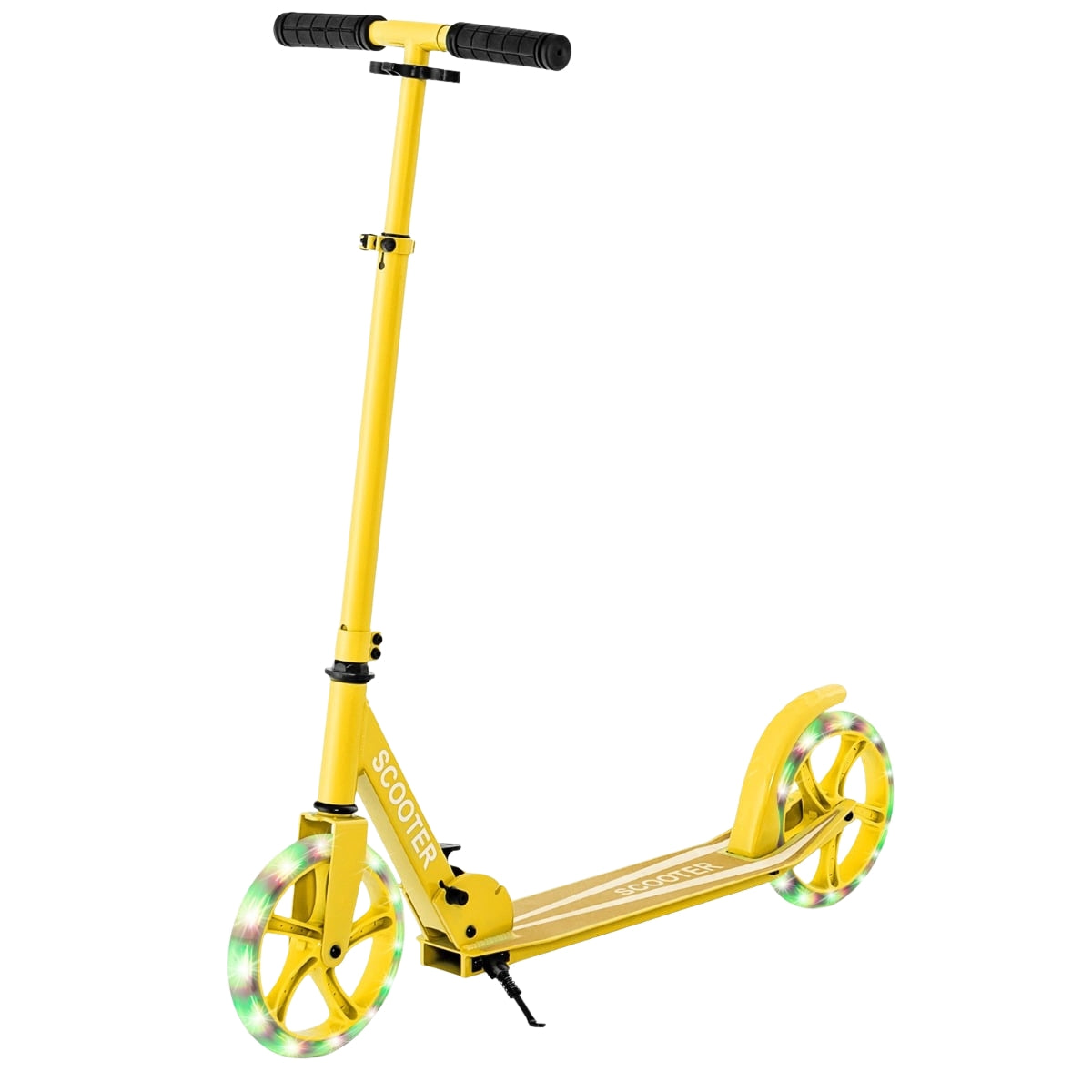 Foldable Scooter with 110kg Capacity, 2 LED Wheels, Adjustable Height