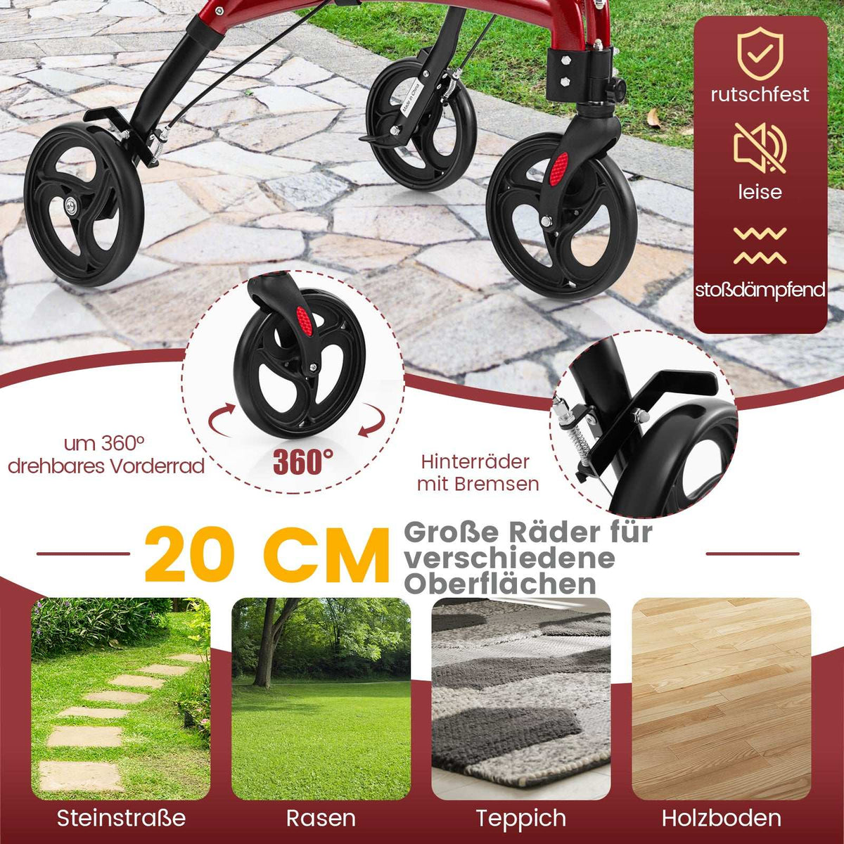 Foldable Senior Walker – Lightweight Aluminum, 20cm Wheels