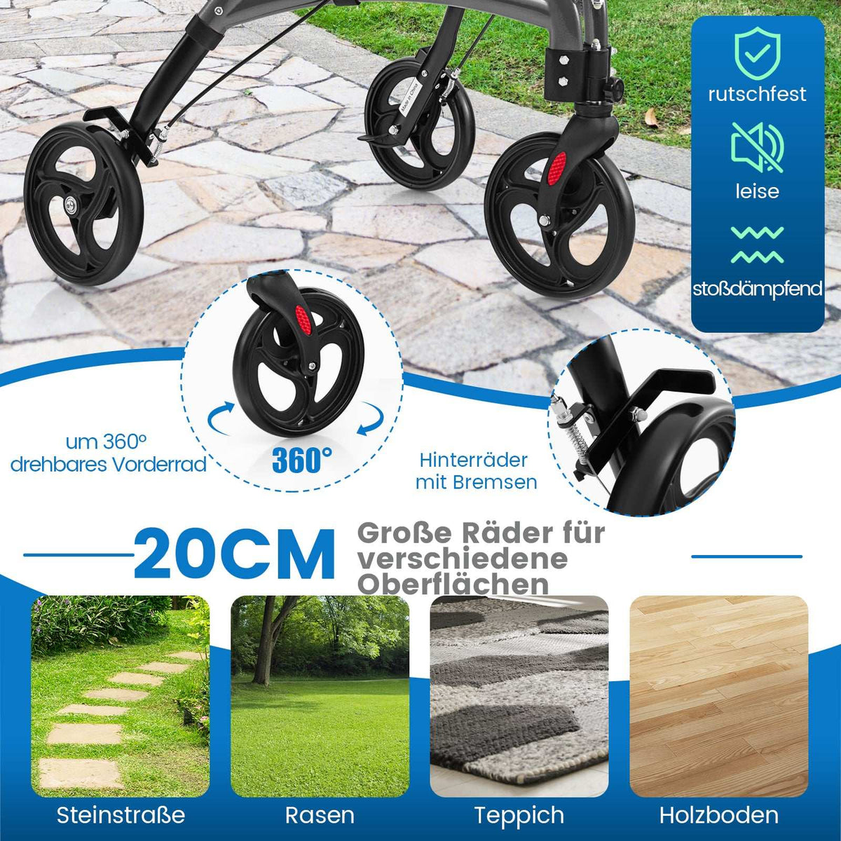 Foldable Senior Walker – Lightweight Aluminum, 20cm Wheels