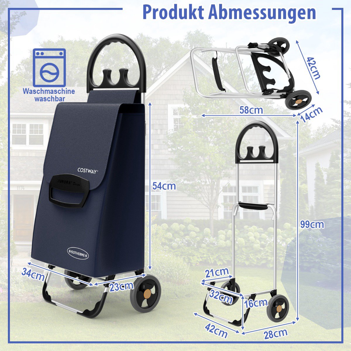 Foldable Shopping Cart, 70L Detachable Bag, Aluminum