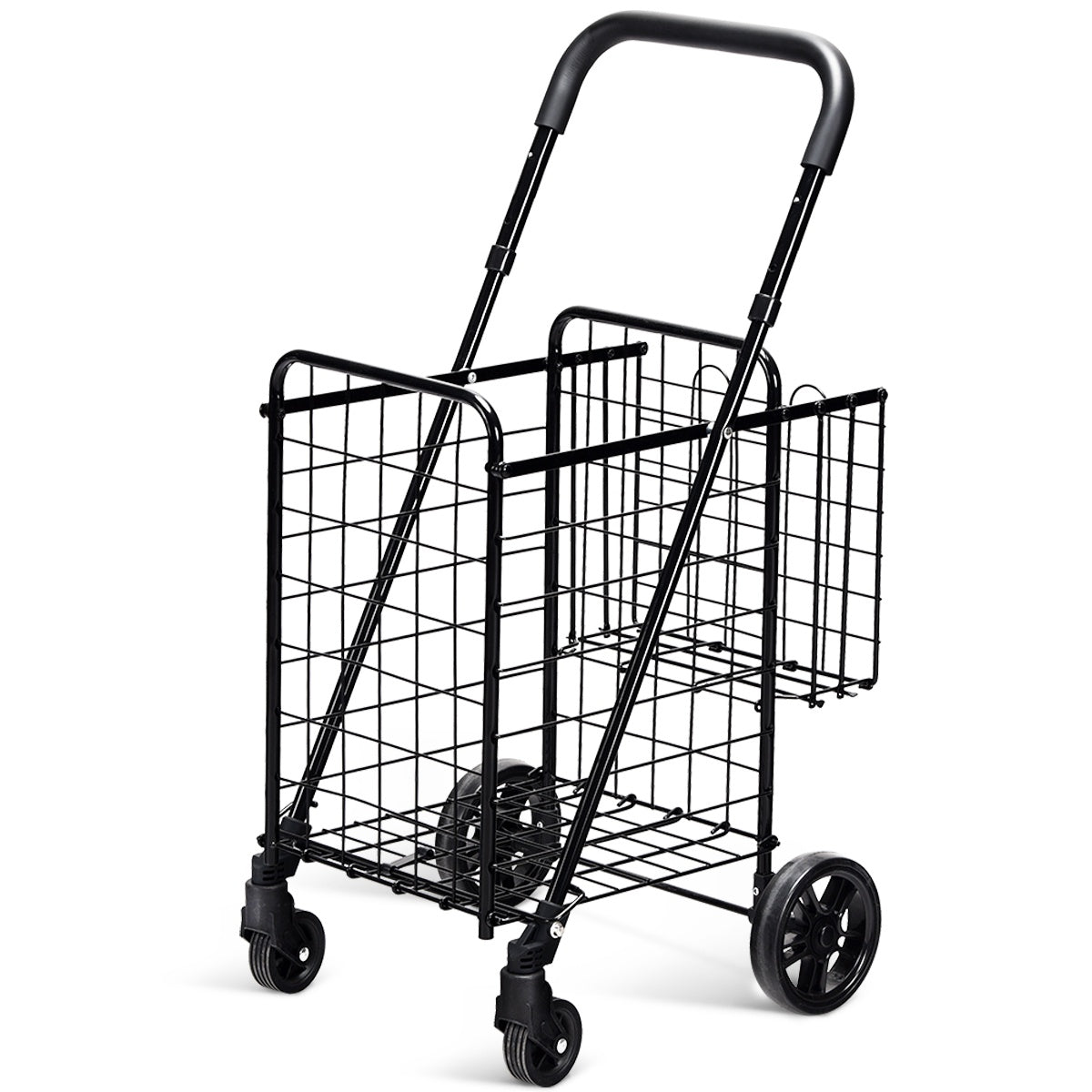 Foldable Shopping Cart with Dual Basket and Adjustable Handle
