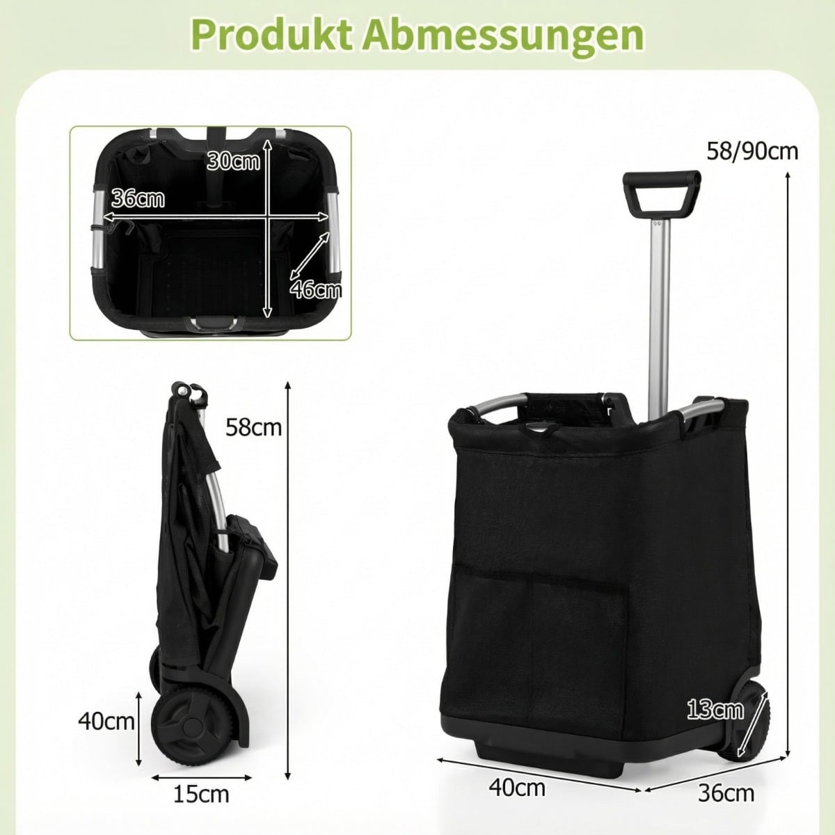 Foldable Shopping Trolley, 50L Capacity, Adjustable Handle