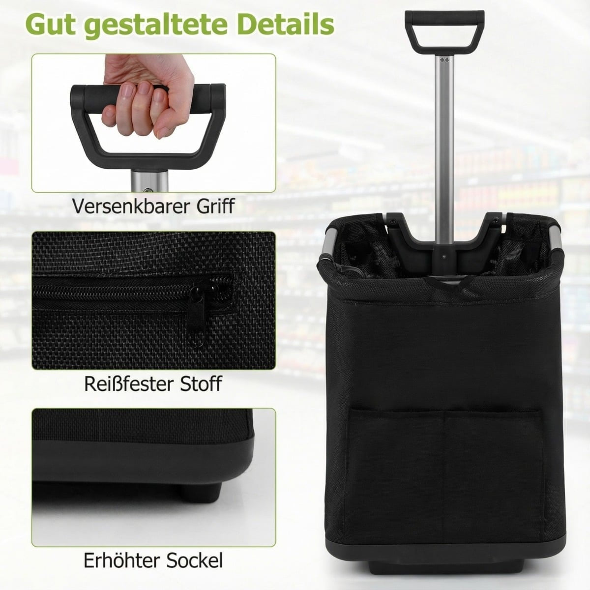 Foldable Shopping Trolley, 50L Capacity, Adjustable Handle