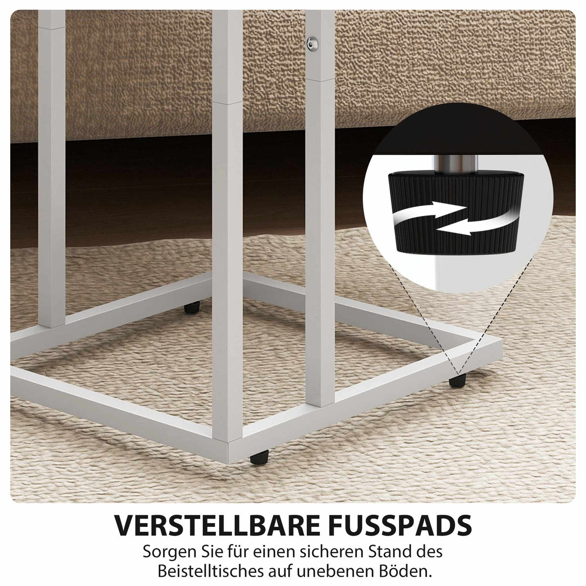 Foldable Side Table with USB Charging Ports, Metal, 39x29x57 cm