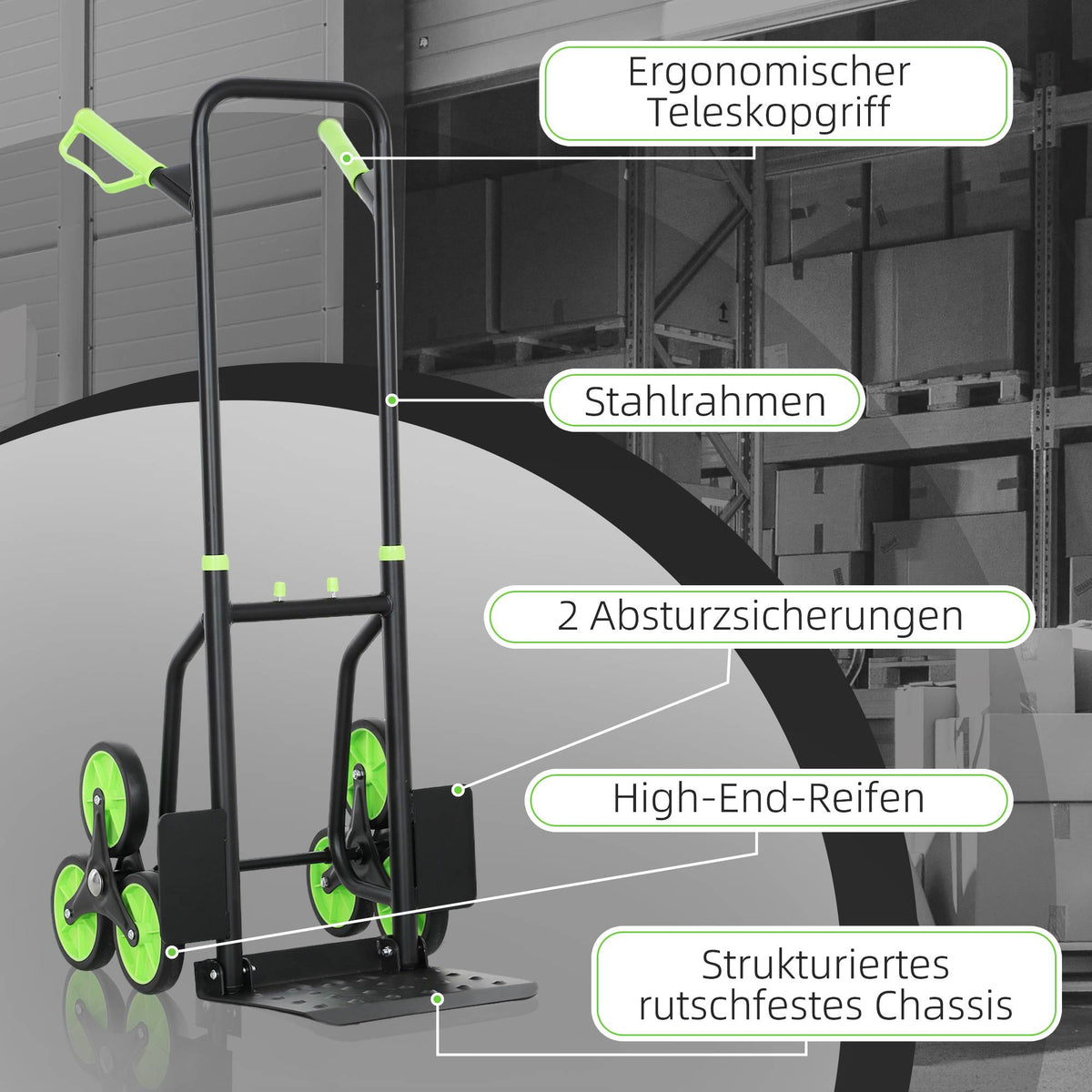 Foldable Stair Climbing Hand Truck, Steel Frame, 120kg Capacity