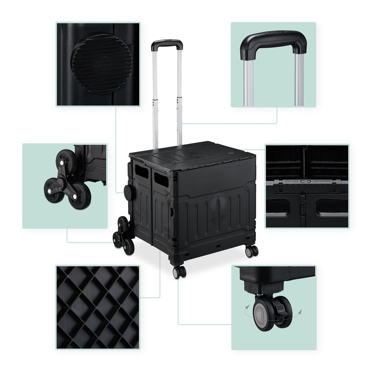 Foldable Stair-Climbing Shopping Cart with Telescopic Handle