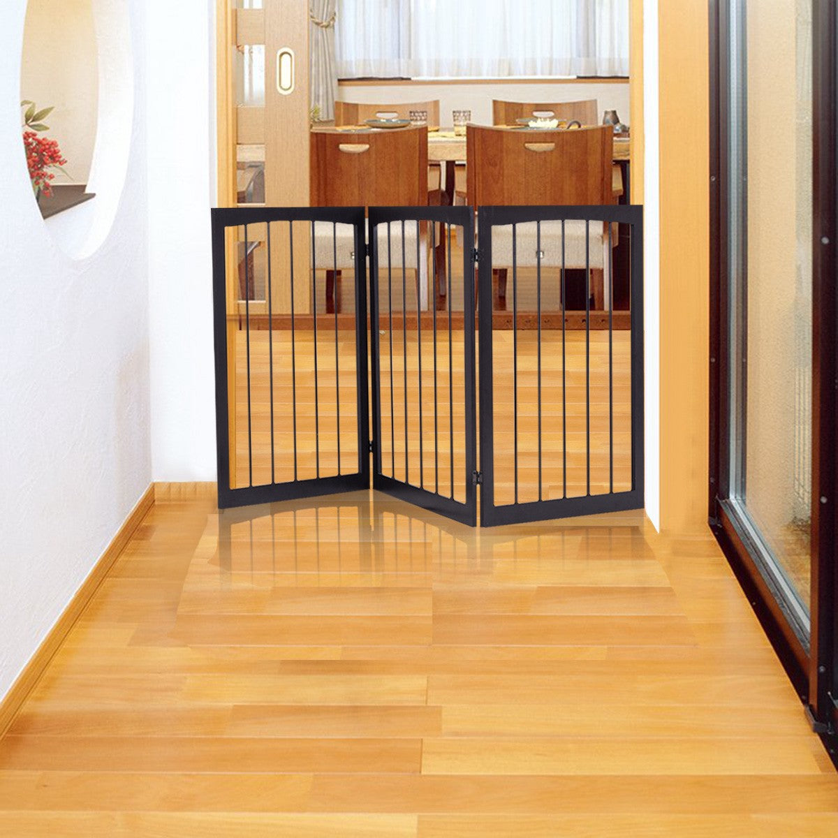Foldable Stair Gate, Pine Wood Pet and Baby Barrier 160 cm