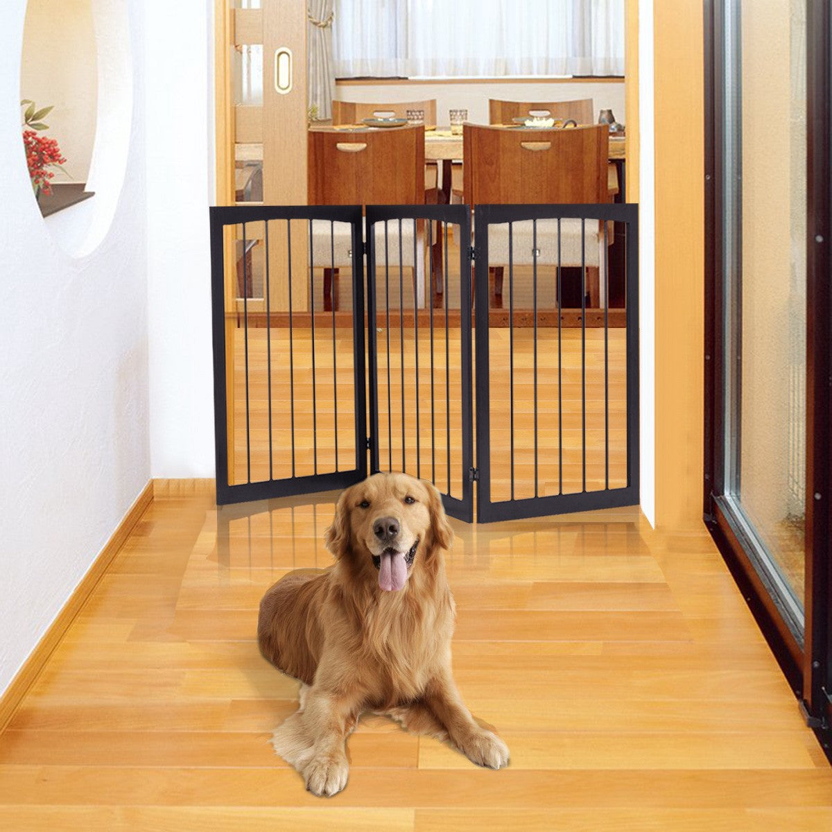 Foldable Stair Gate, Pine Wood Pet and Baby Barrier 160 cm