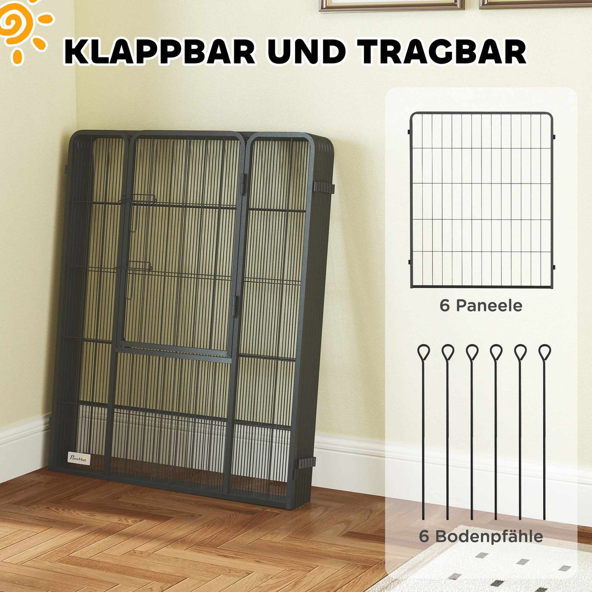 Foldable Steel Pet Playpen, 6 Panels, Grey