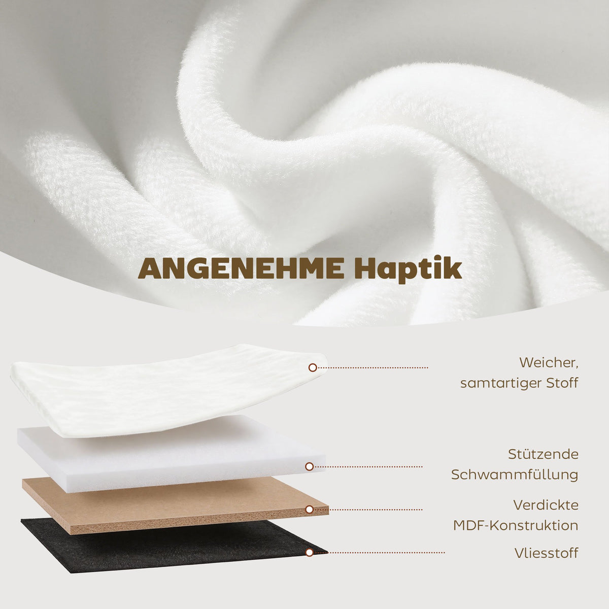 Foldable Storage Bench with Velvet Look, Cream, 76x38x35 cm