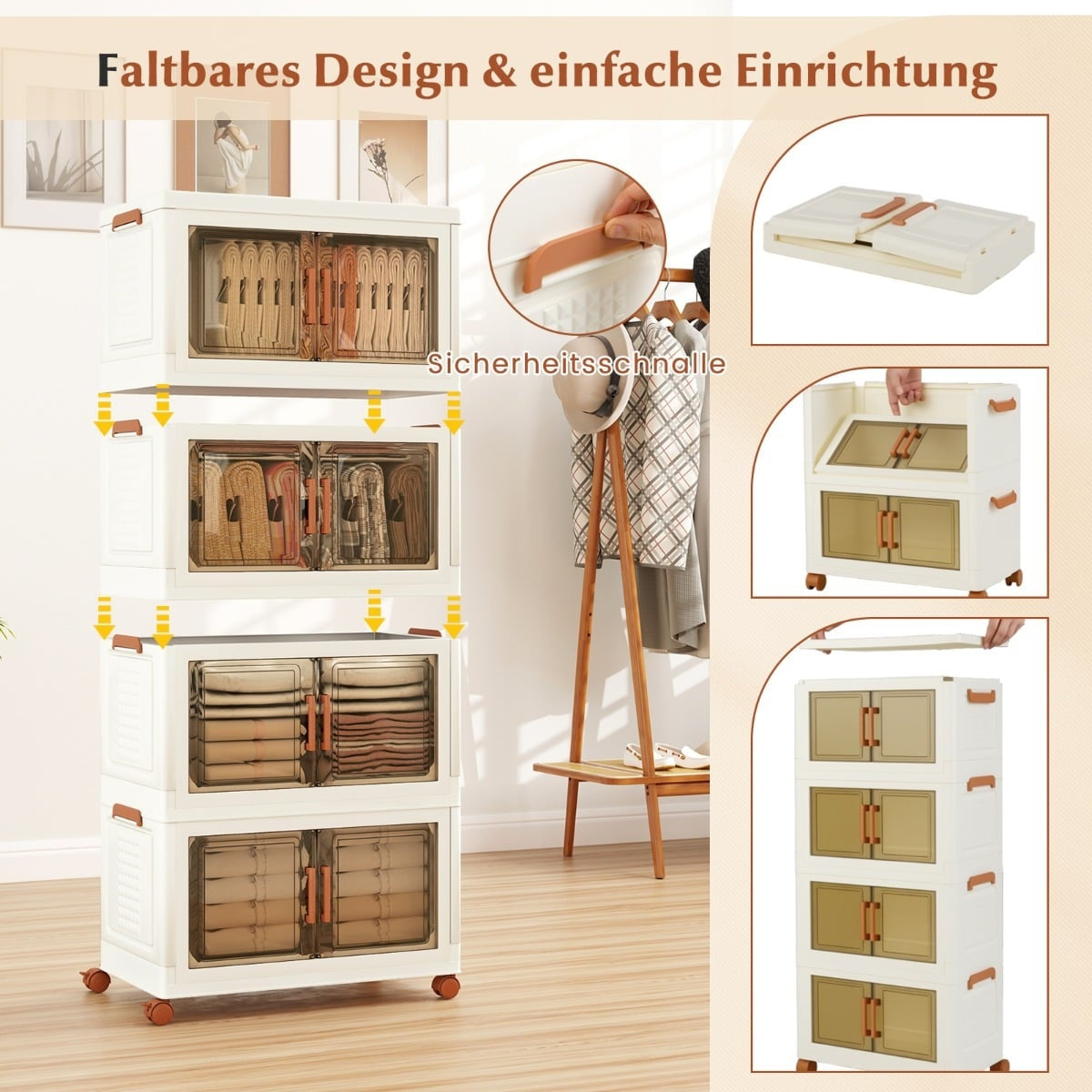 Foldable Storage Box with Lid, Wheels, Clear Doors, 208L