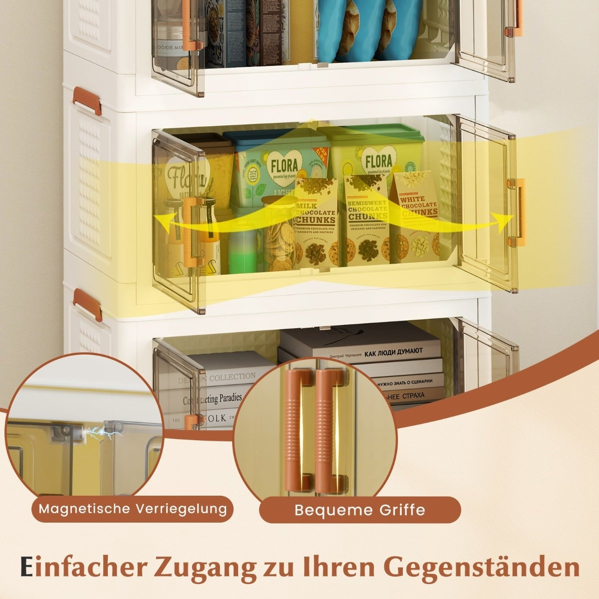 Foldable Storage Box with Lid, Wheels, Clear Doors, 208L