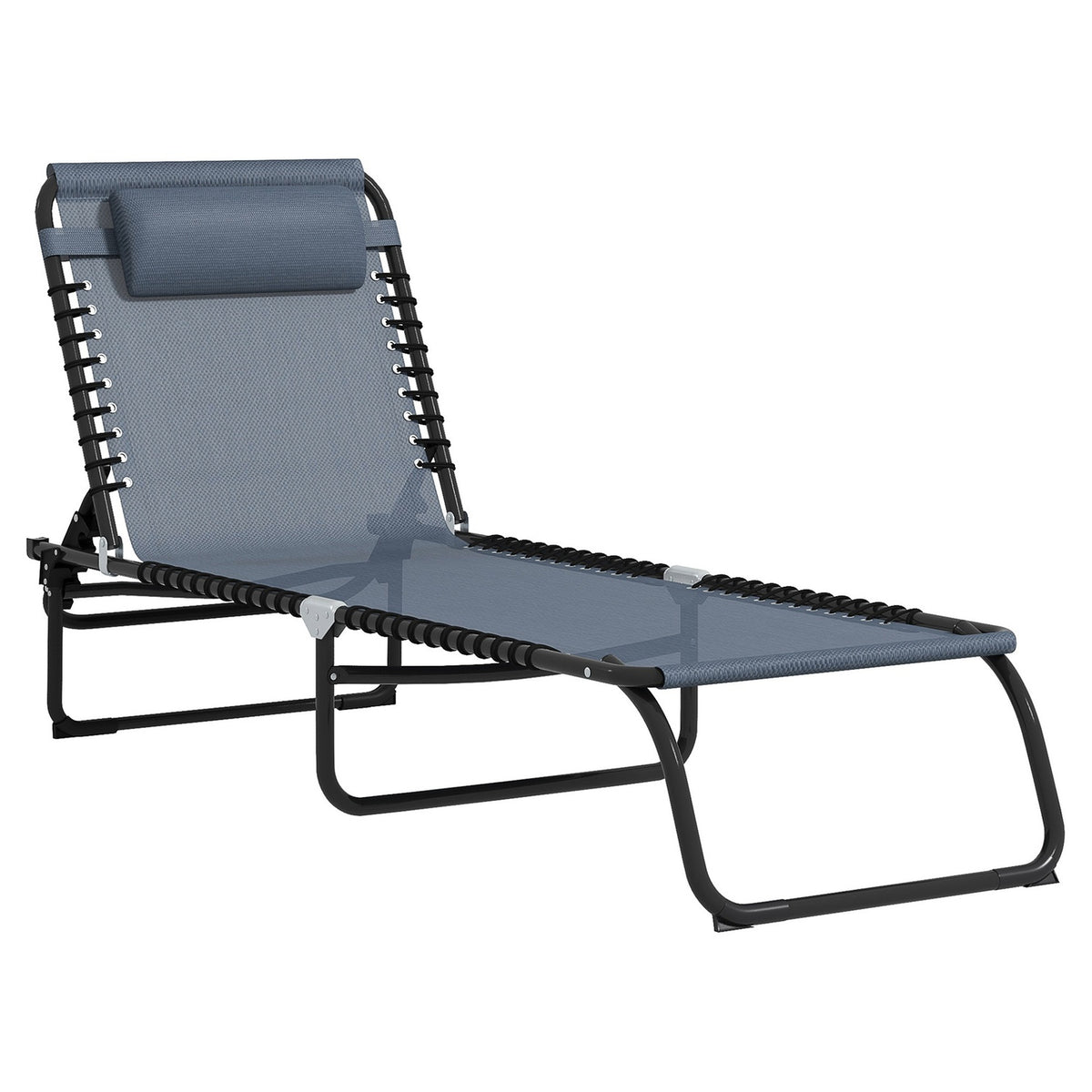 Foldable Sun Lounger Garden Lounger Folding Lounger With 4-Level Adjustable Backrest, Steel Mesh Fabric, Dark Gray, 197X58X76Cm