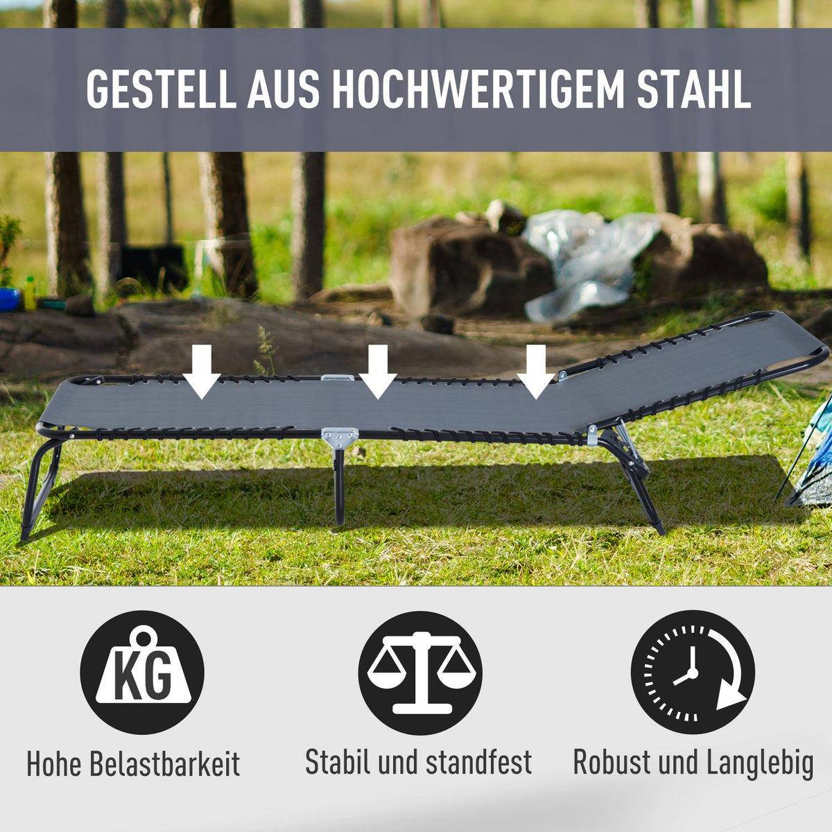 Foldable Sun Lounger Garden Lounger Folding Lounger With 4-Level Adjustable Backrest, Steel Mesh Fabric, Dark Gray, 197X58X76Cm