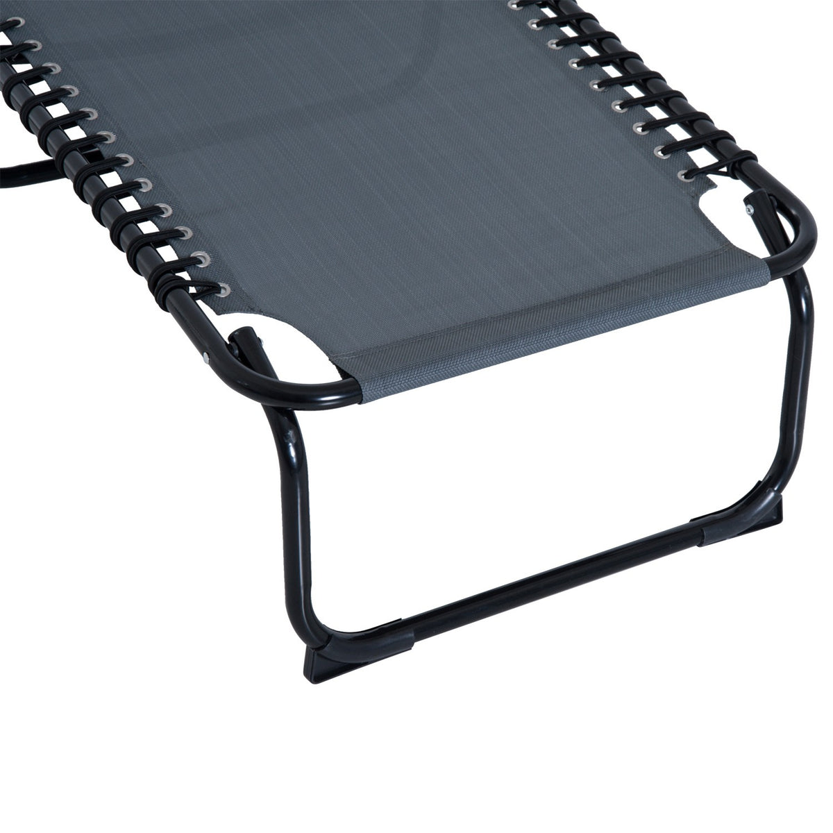 Foldable Sun Lounger Garden Lounger Folding Lounger With 4-Level Adjustable Backrest, Steel Mesh Fabric, Dark Gray, 197X58X76Cm
