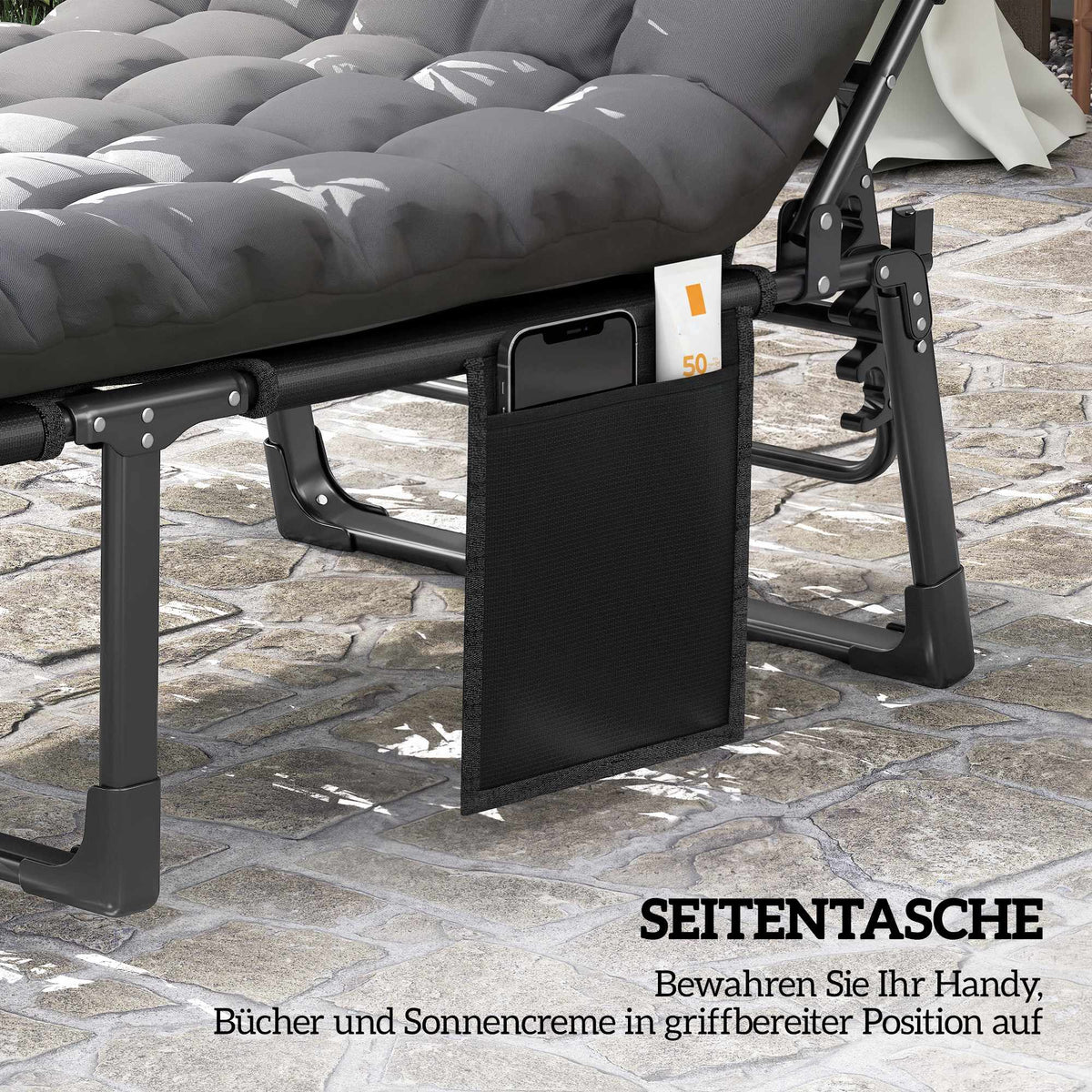 Foldable Sun Lounger with Adjustable Backrest and Cushion