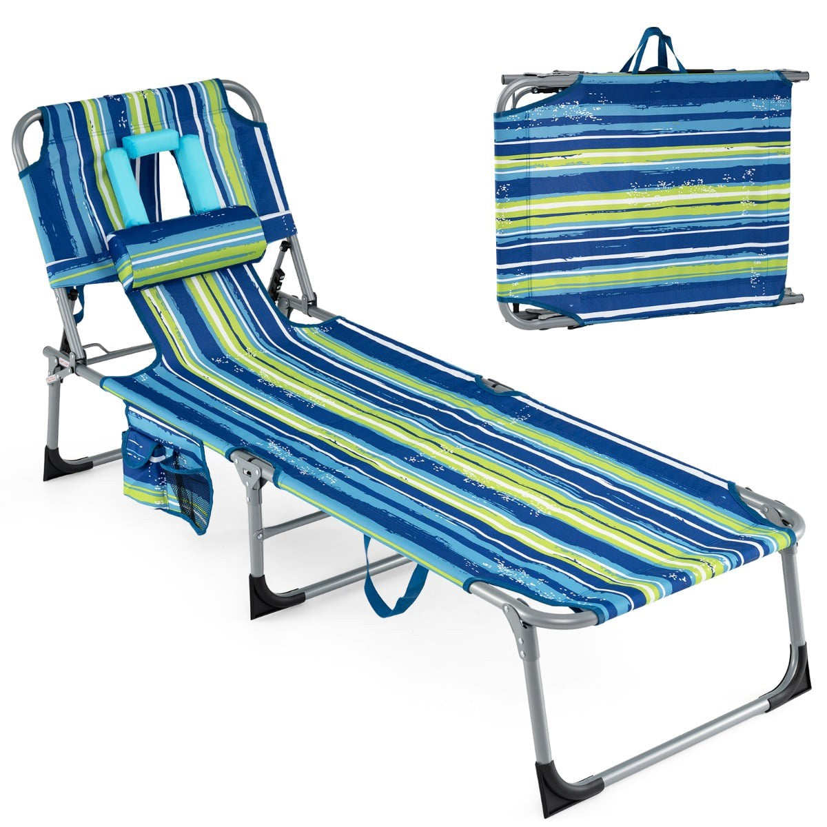 Foldable Sun Lounger with Face & Arm Holes, Adjustable Backrest