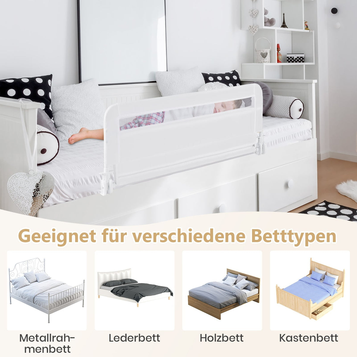 Foldable Toddler Bed Rail, 100 cm, Washable Cover