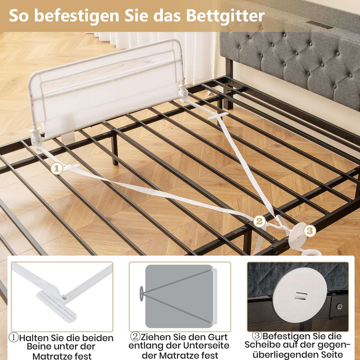 Foldable Toddler Bed Rail, 100 cm, Washable Cover