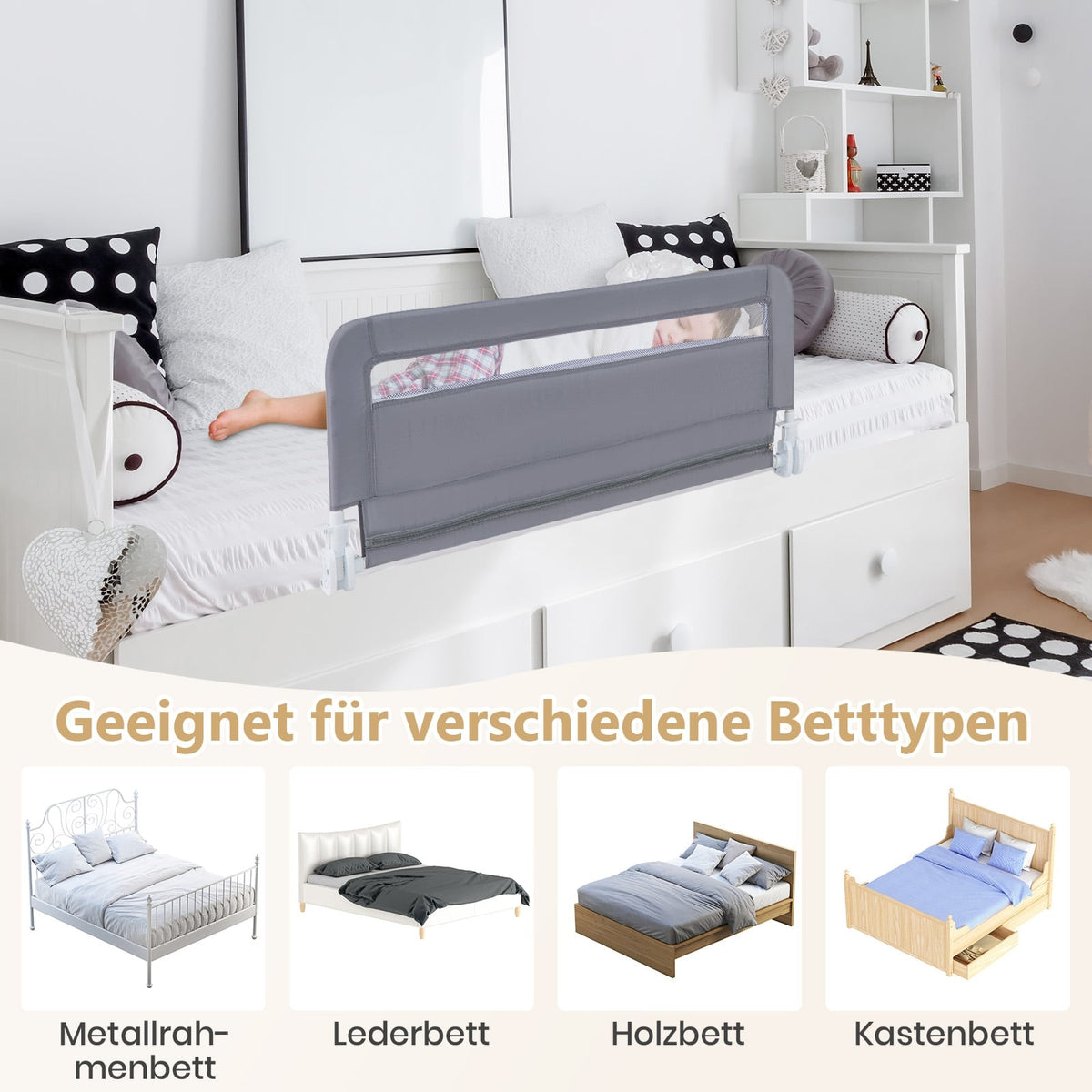 Foldable Toddler Bed Rail, 100 cm, Washable Cover