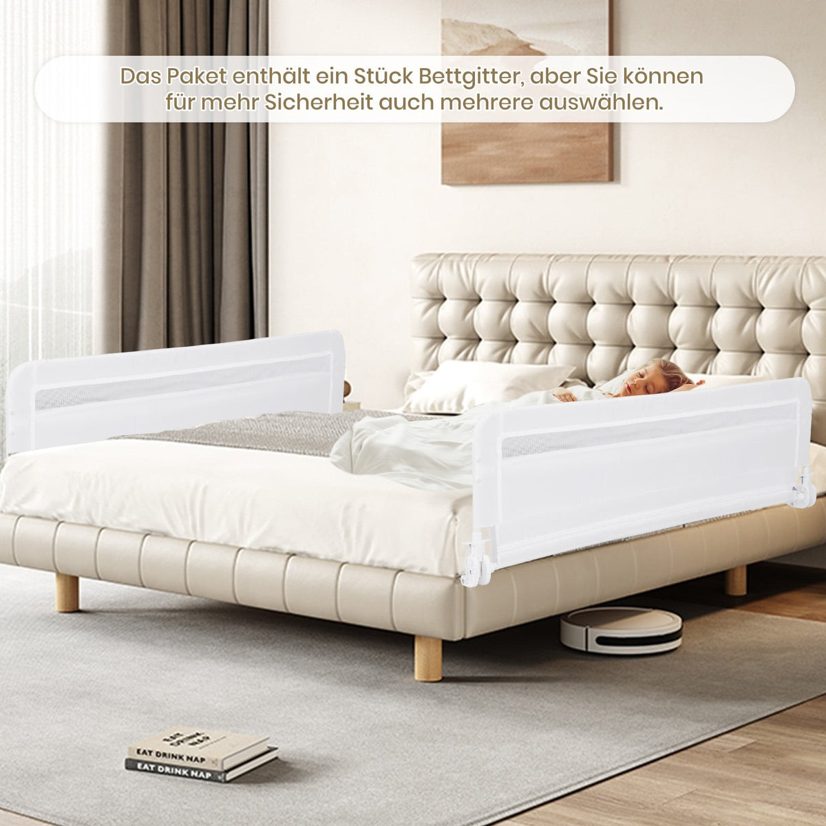 Foldable Toddler Bed Rail, 120 cm, Removable Cover
