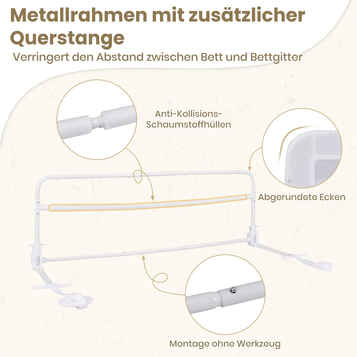 Foldable Toddler Bed Rail, 120 cm, Removable Cover